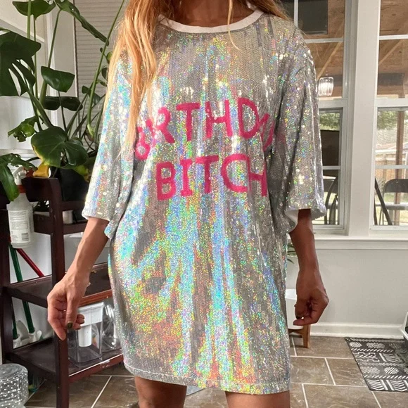 Fashion Nova Birthday B***h Sliver Sequin Mini Dress - Picture 10 of 14